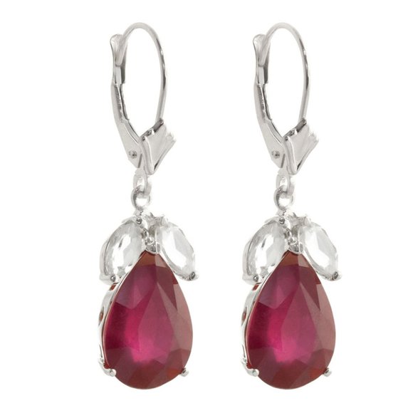 14K. GOLD LEVERBACK EARRING w RUBIES & WHITE TOPAZ - Picture 3 of 8